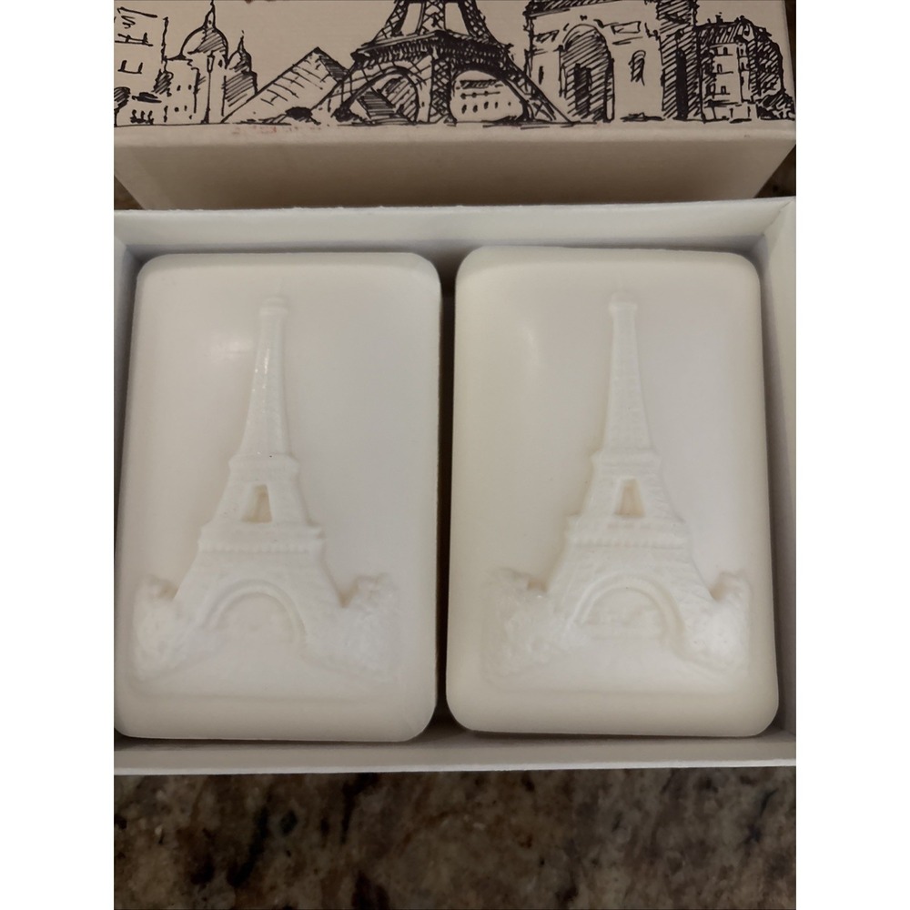 2 Lorcos Bar Almond Soap Made In France.  Eiffel Tower boxed set